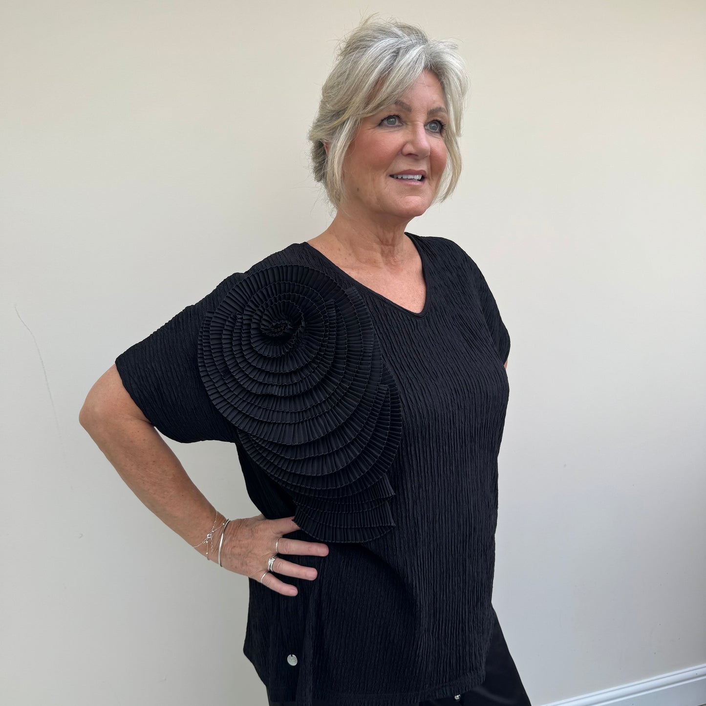 Malissa J WF2633 Ripple Jersey V Neck Top