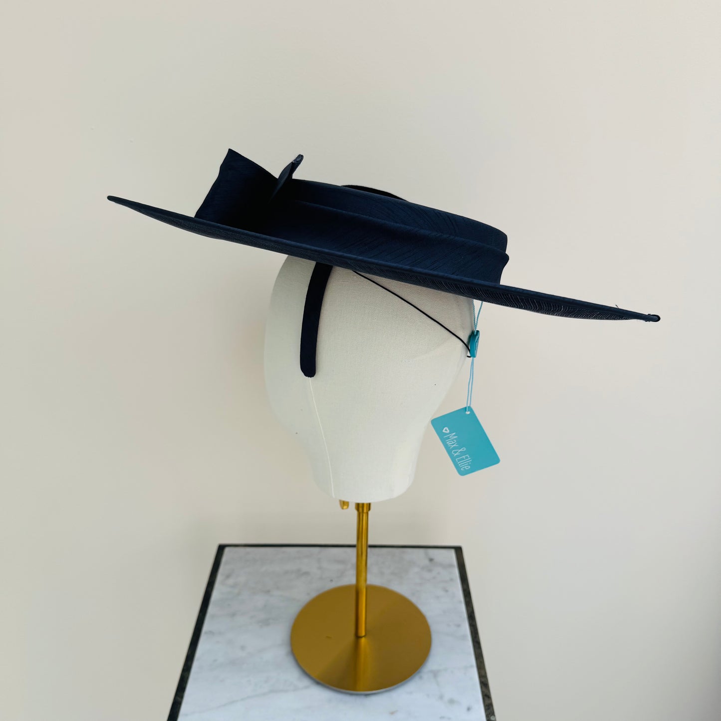 Max & Ellie SH6 Navy Blue Shantung Boater Hat with Bow Detail