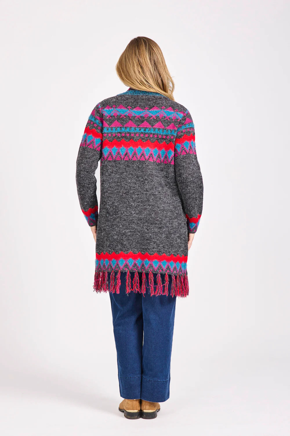 Mudflower Fringed Aztec Long Cardigan