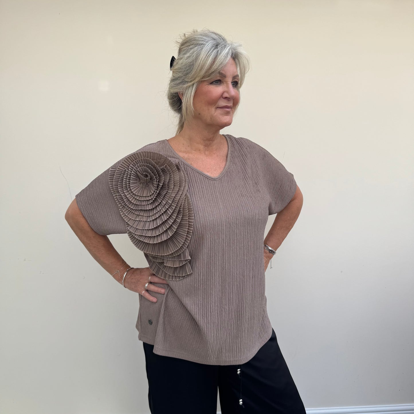 Malissa J WF2633 Ripple Jersey V Neck Top