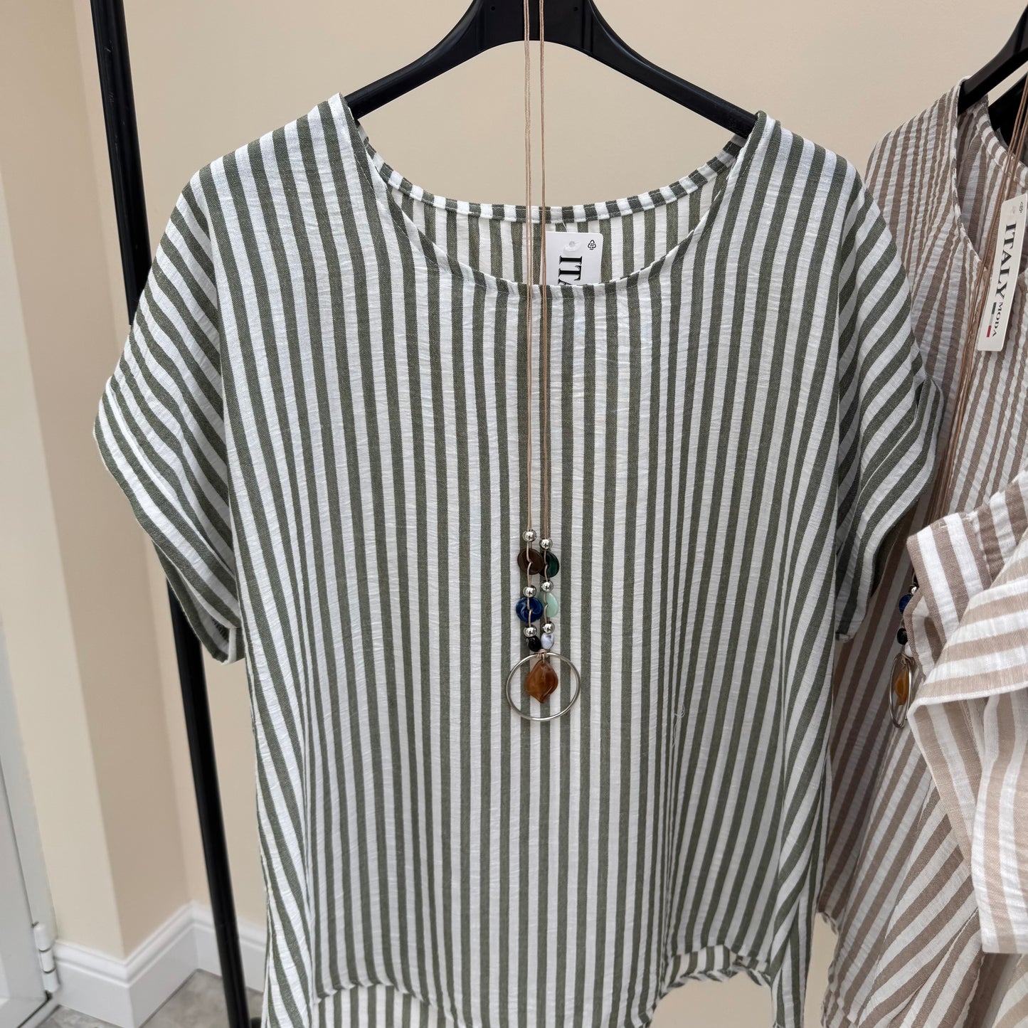 ZP SS26 Striped Top with necklace