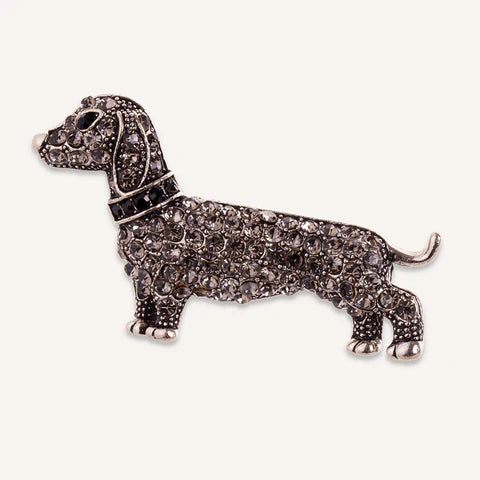 Black crystal dog brooch