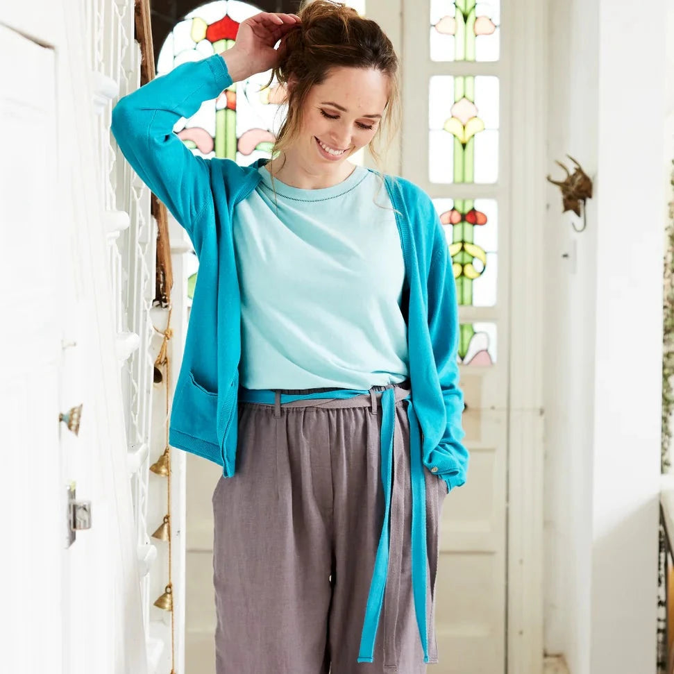 Mistral Aqua Haze Double Rib Detail Melange Cotton Cardi