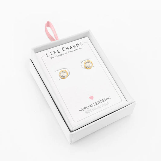 Life Charms E145G Diamond Crystal Gold Studs Gold