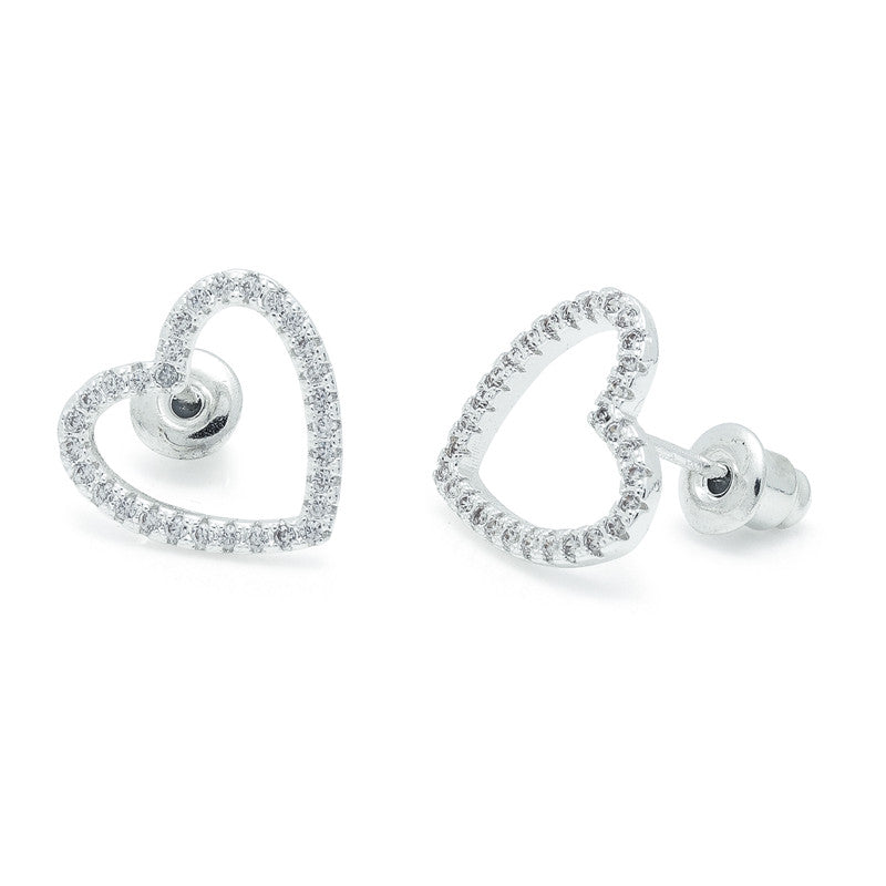 Life Charms silver open heart stud earrings