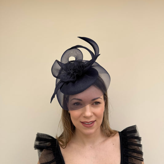 Max and Ellie JP3 Navy blue Pillbox Fascinator