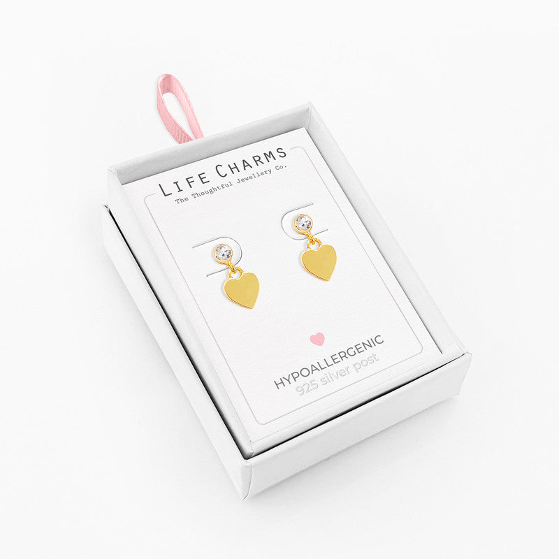 Life Charms Heart Drop Stud Earrings