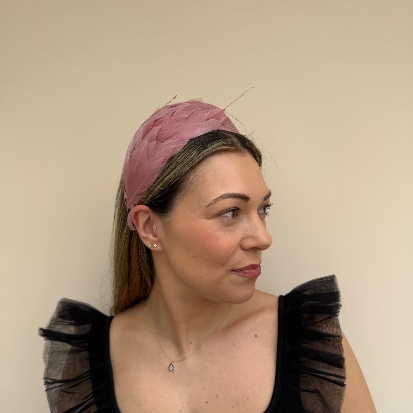 J Bees JB26/143 Heather Pink Feather Headband Fascinator