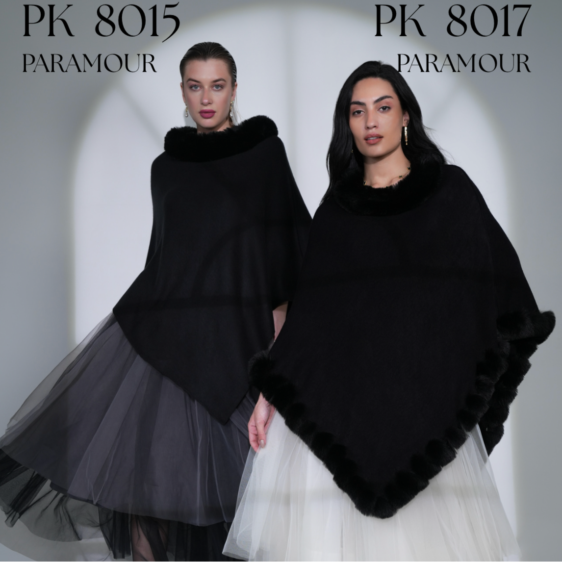Paramour PK8017 Black Faux Fur Edge Poncho