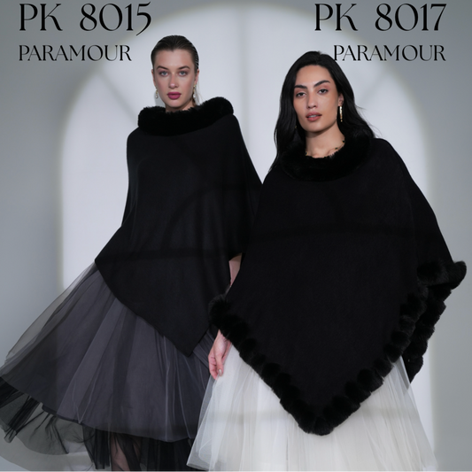 Paramour PK8017 Black Faux Fur Edge Poncho