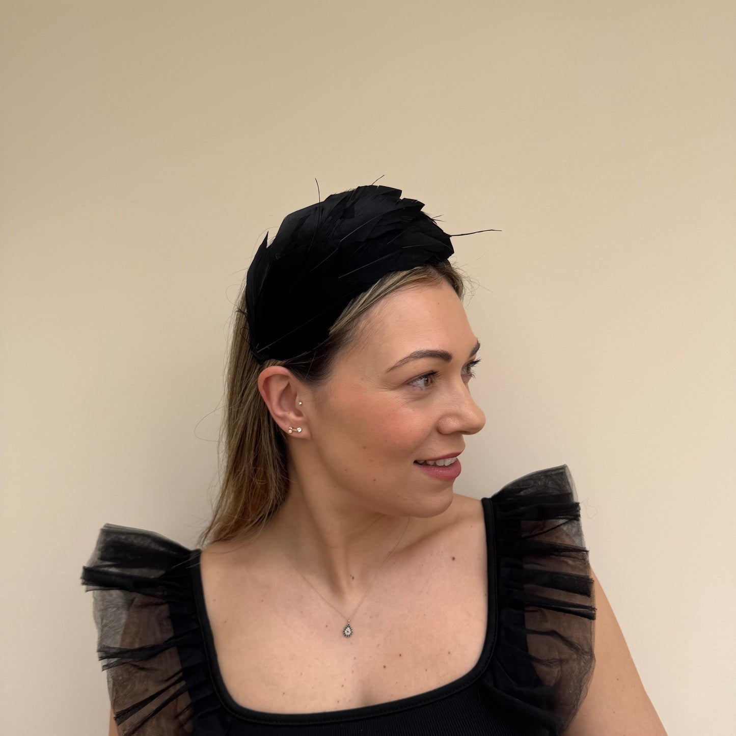 J Bees JB26/143 Black Feather Headband Fascinator
