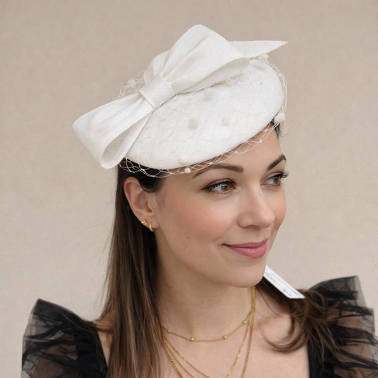 Max and Ellie SP5 Shantung Pillbox with veil and bow Ivory