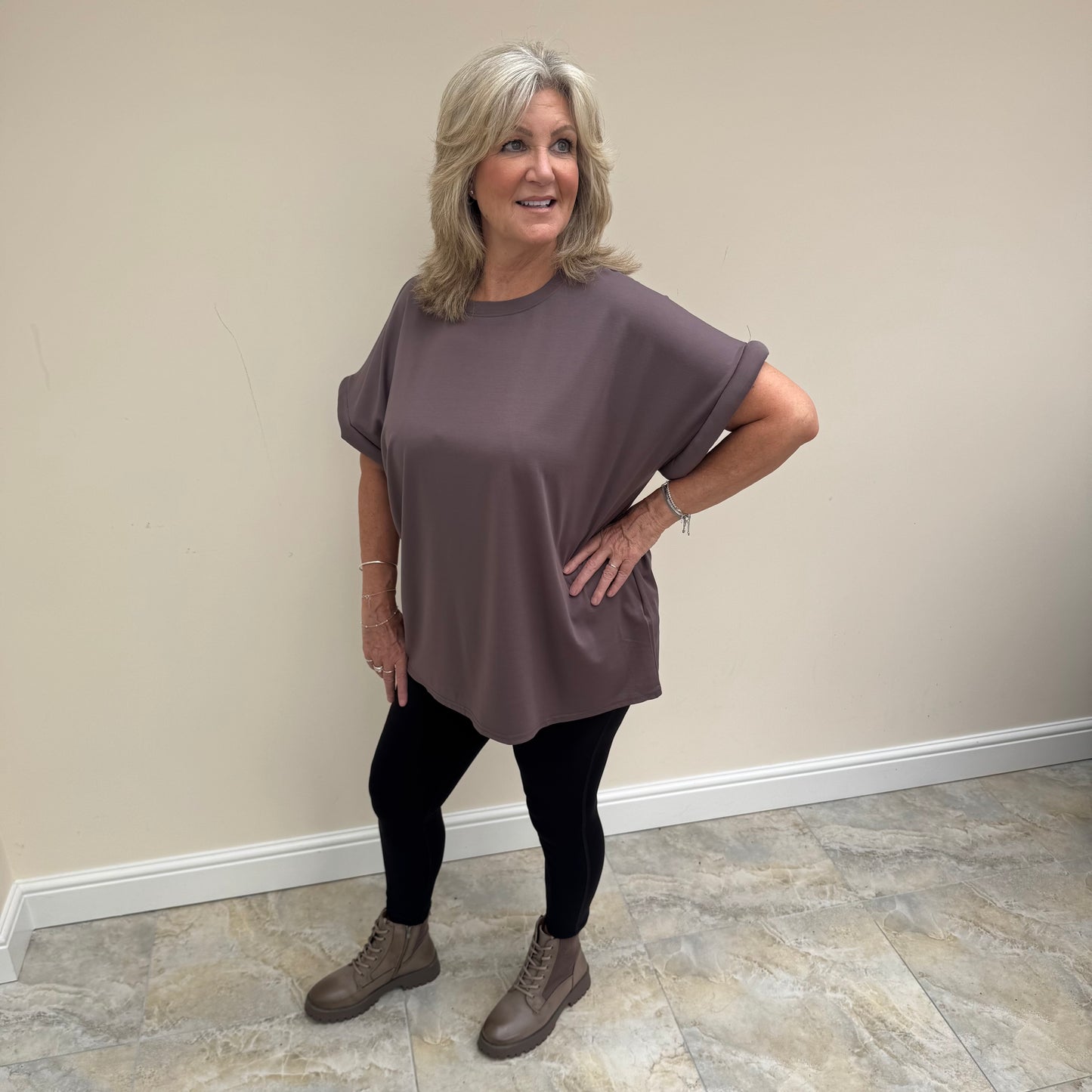 Malissa J WF2589A Short Sleeve Round Neck Top