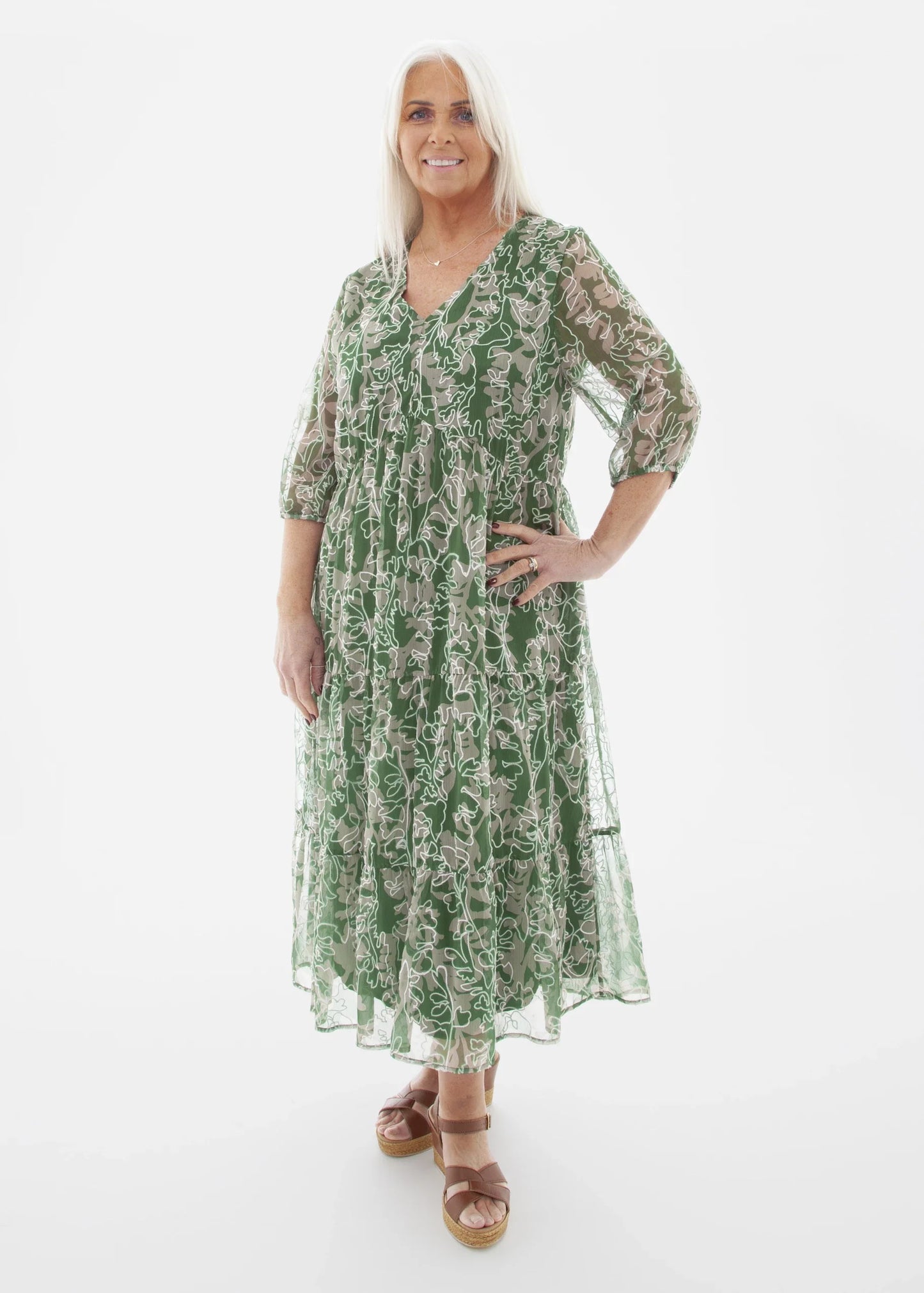 Dreams Shadow Floral Embroided Tiered Dress