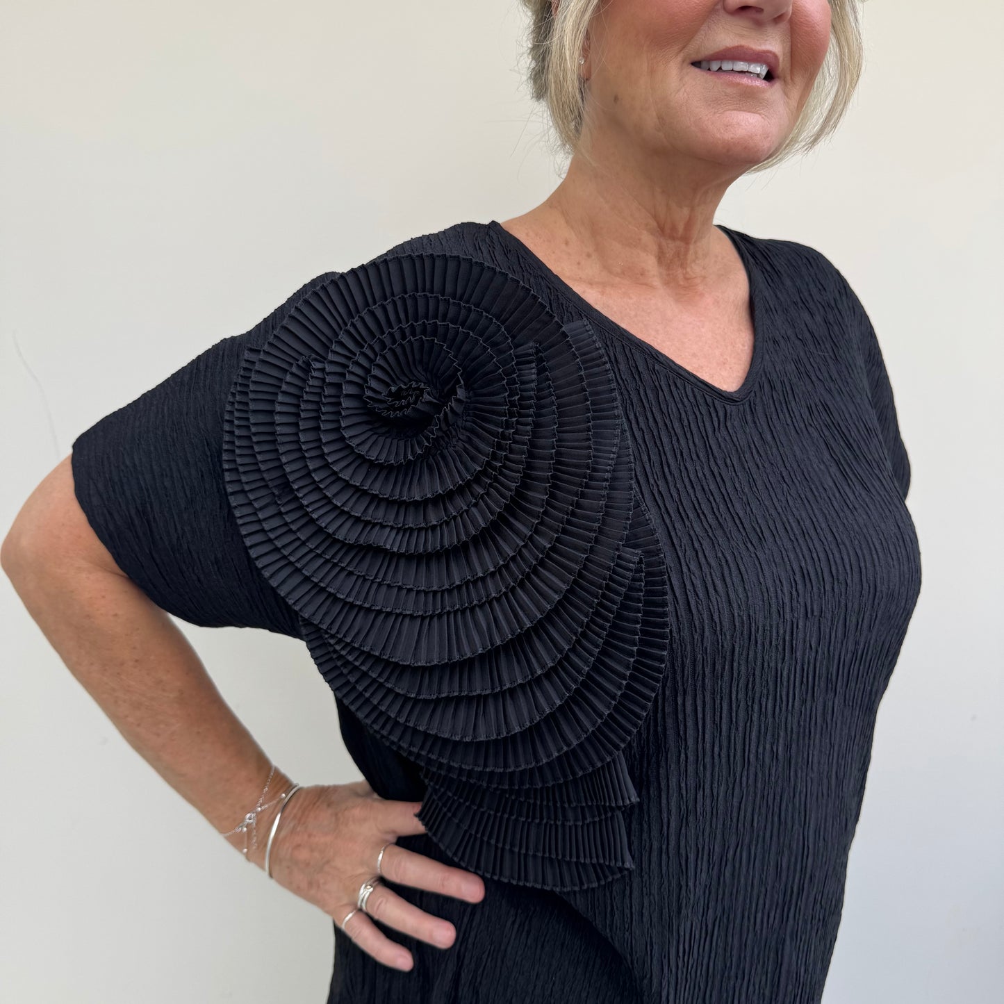 Malissa J WF2633 Ripple Jersey V Neck Top