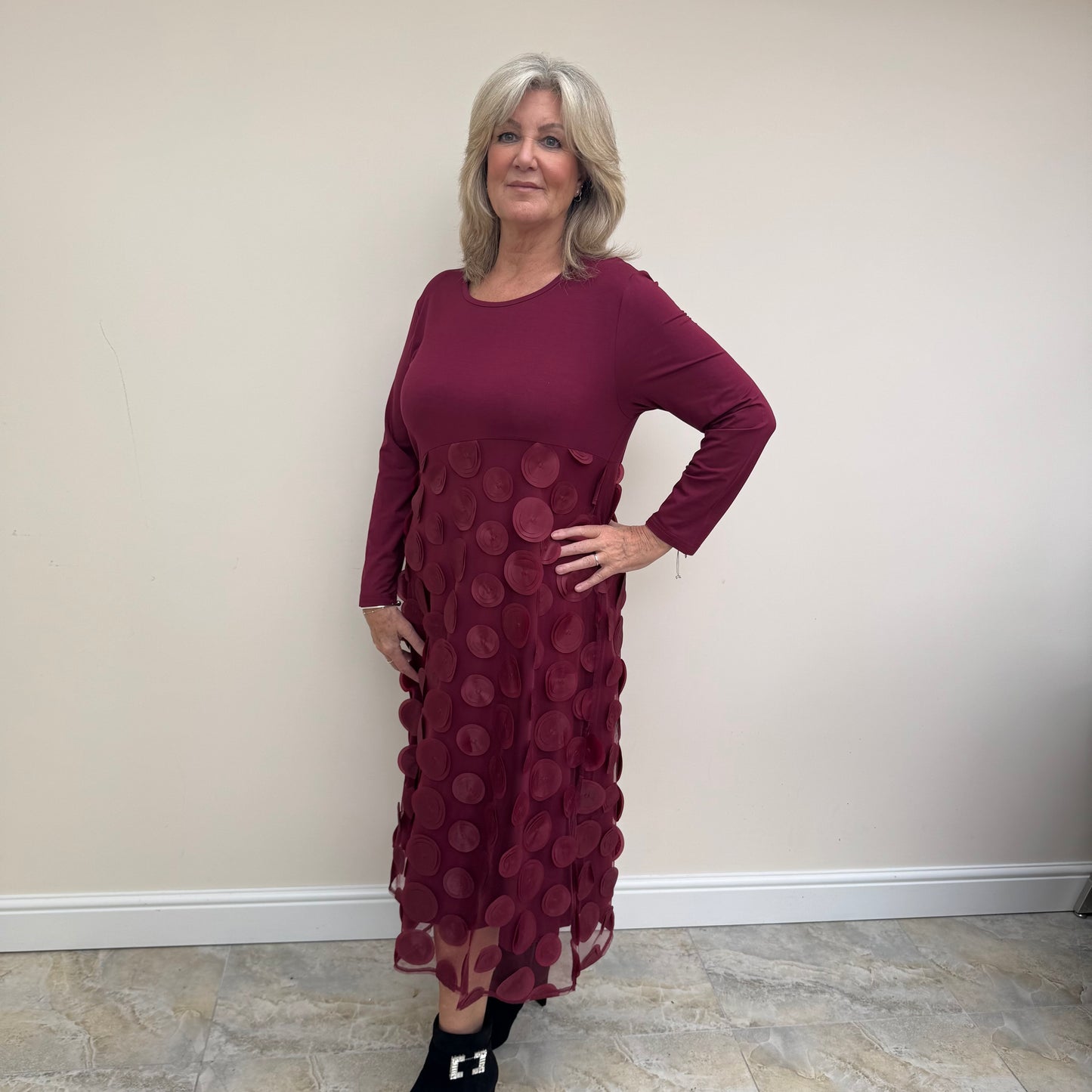 Malissa J WF1965A Mixed Jersey Circle Mesh Dress