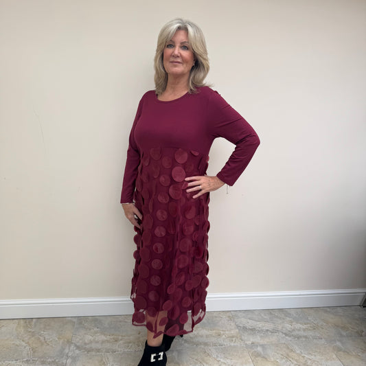 Malissa J WF1965A Mixed Jersey Circle Mesh Dress