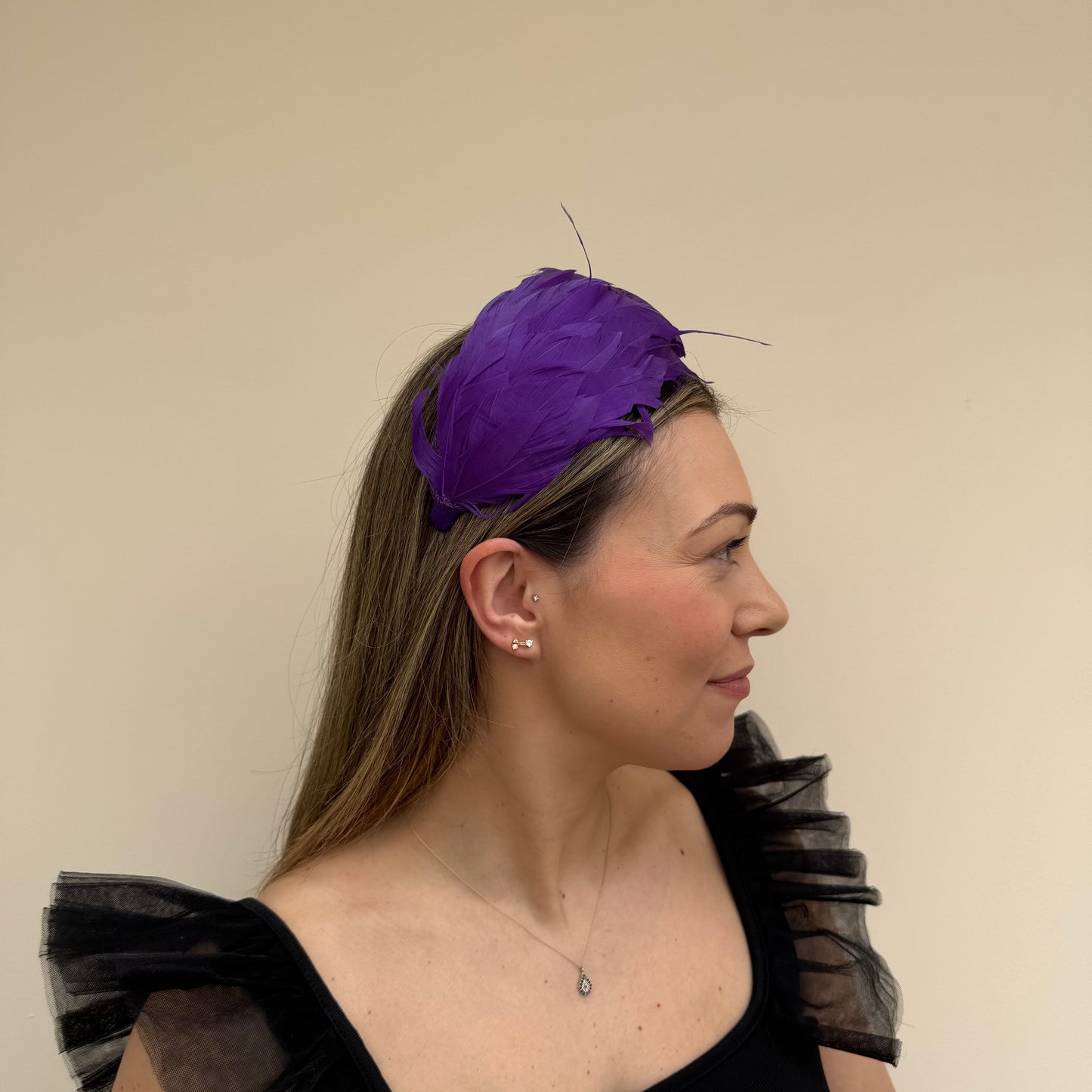 J Bees JB26/143 Purple Feather Headband Fascinator