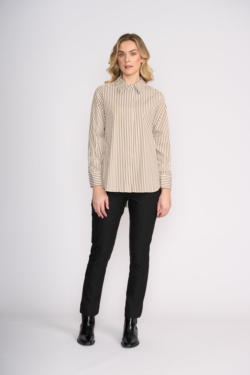 Foil Push Up Shirt Taupe Wide Stripe