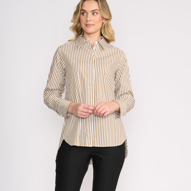 Foil Push Up Shirt Taupe Wide Stripe