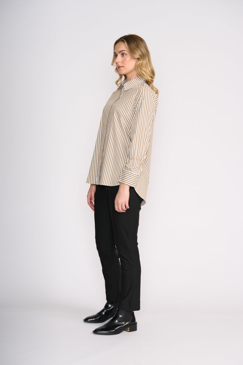 Foil Push Up Shirt Taupe Wide Stripe