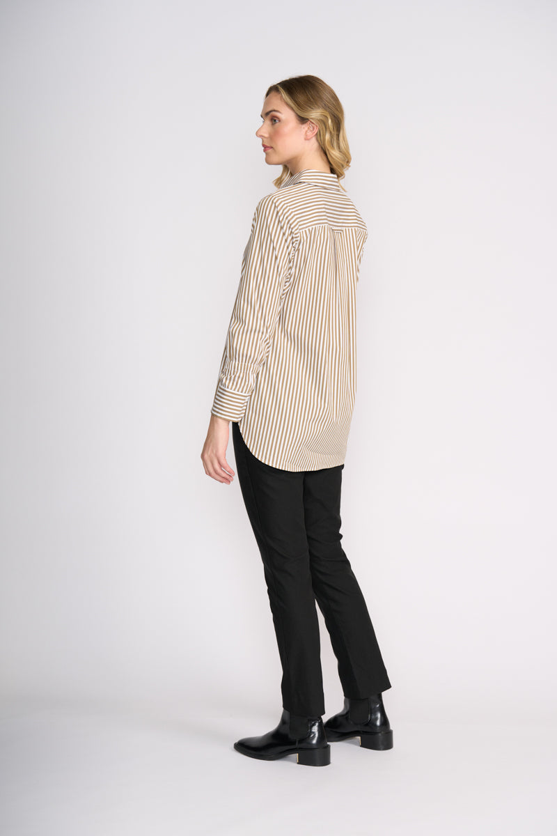 Foil Push Up Shirt Taupe Wide Stripe