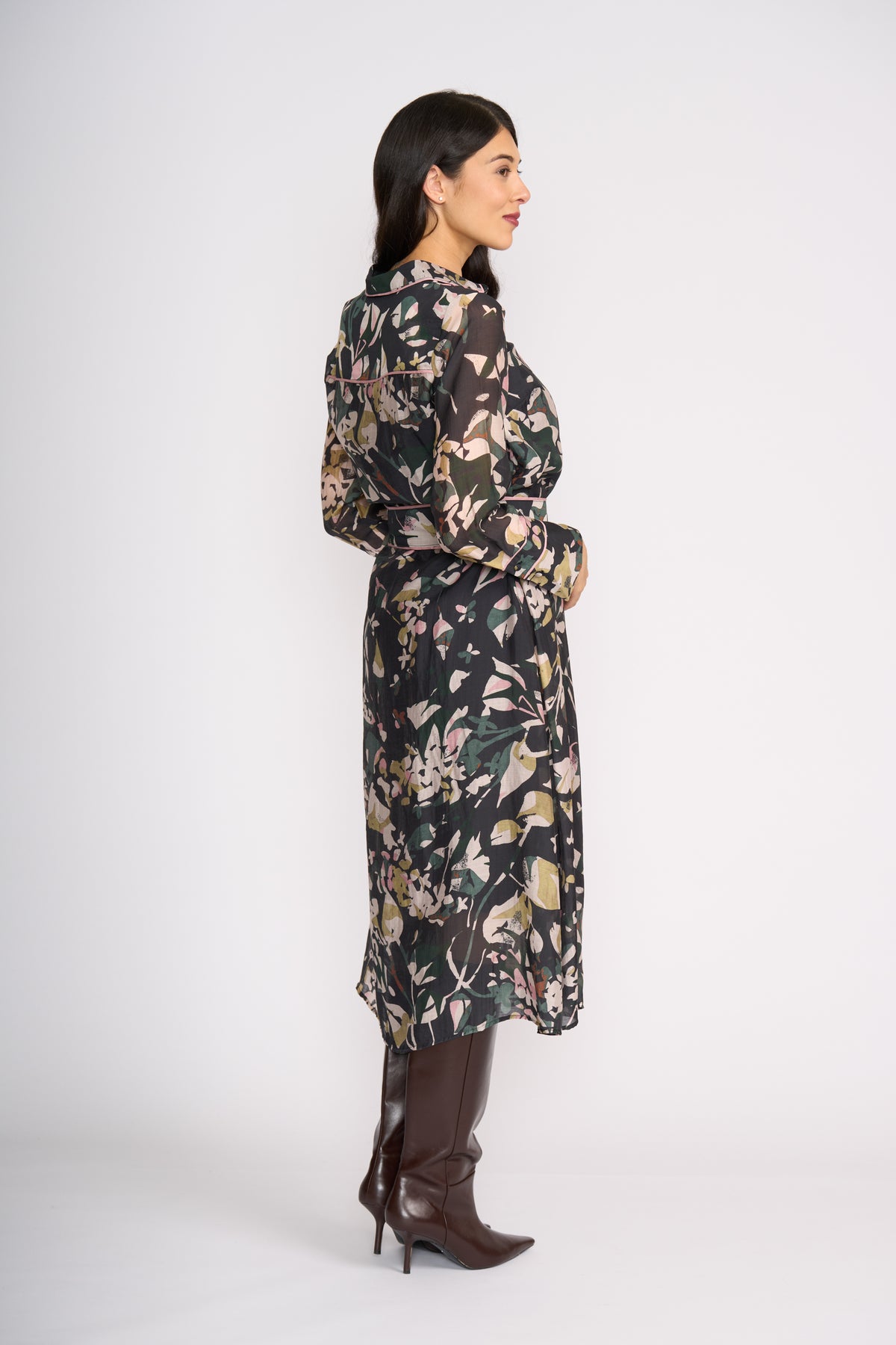 Foil Pipe Up Shirt Dress Shadow Leaf