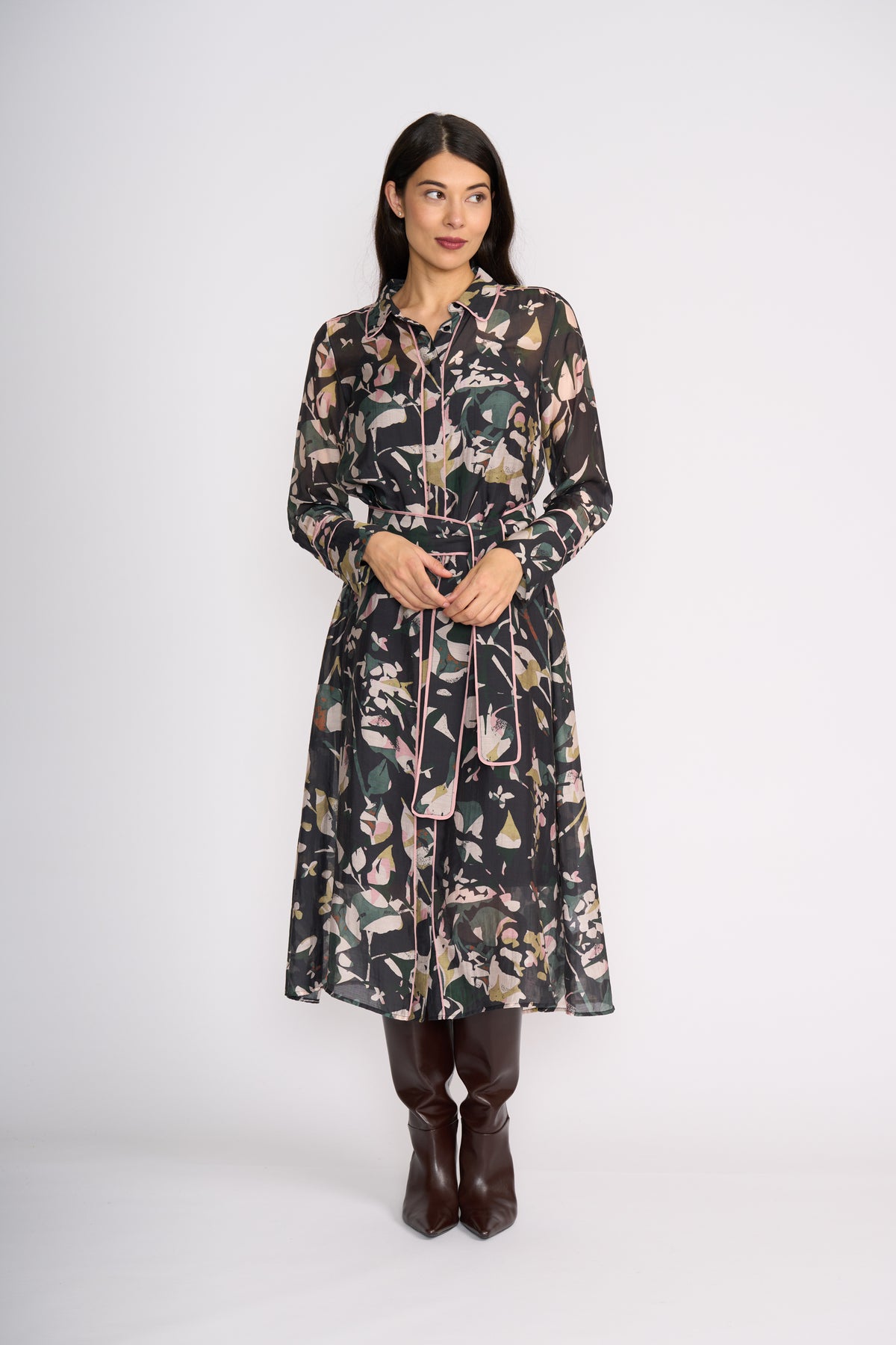 Foil Pipe Up Shirt Dress Shadow Leaf