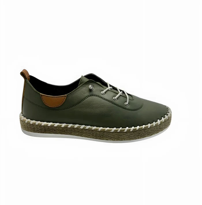 Shoozy Ivy Khaki Dark Green Leather Platform Plimsole
