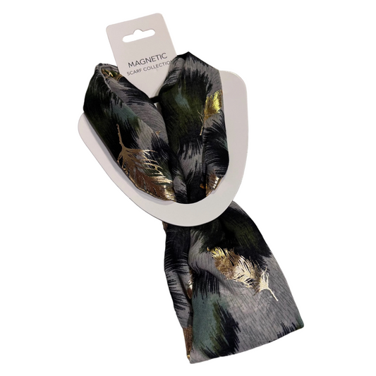 SHMM1677 Magnetic Leaf Print Scarf