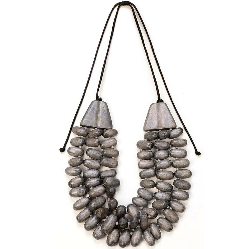 Lotus Feet Statement Beans Necklace in Grey