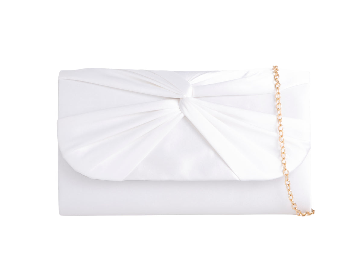 Koko H2806 White Satin Knot Clutch Bag