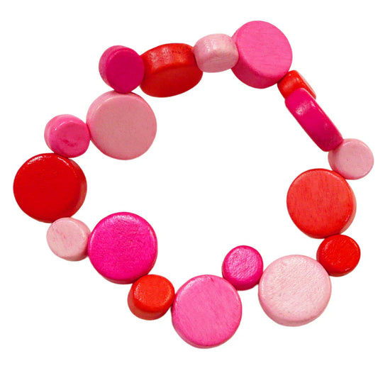 Lotus Feet Pink Multi Wood Discs Bracelet HAB2L