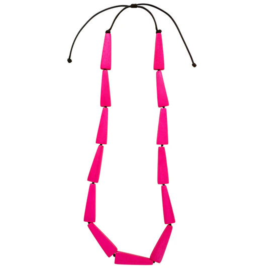 Lotus Feet Fuchsia Triangle Wood Necklace HC0124