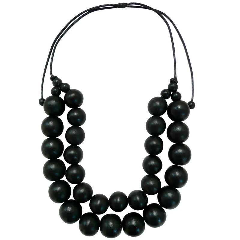 Lotus Feet Double Ball Black Necklace