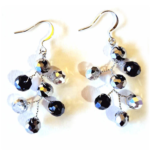 Lotus Feet Silver and Gunmetal Earrings