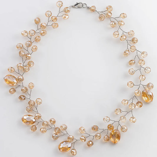 Lotus Feet Crystal Vine Ice Tea Yellow Necklace