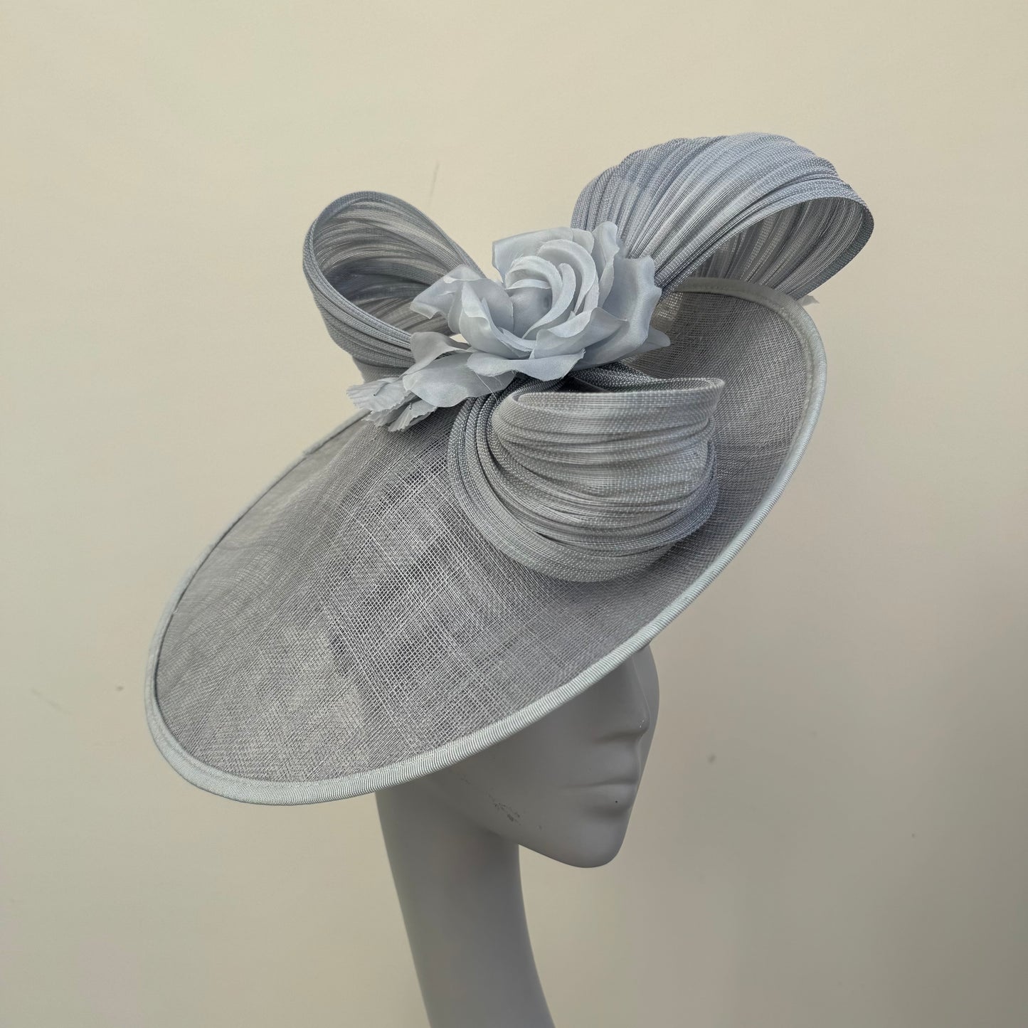 J Bees JB25/59 Steel Grey Disc Hatinator with Ribbon and Rose Detail