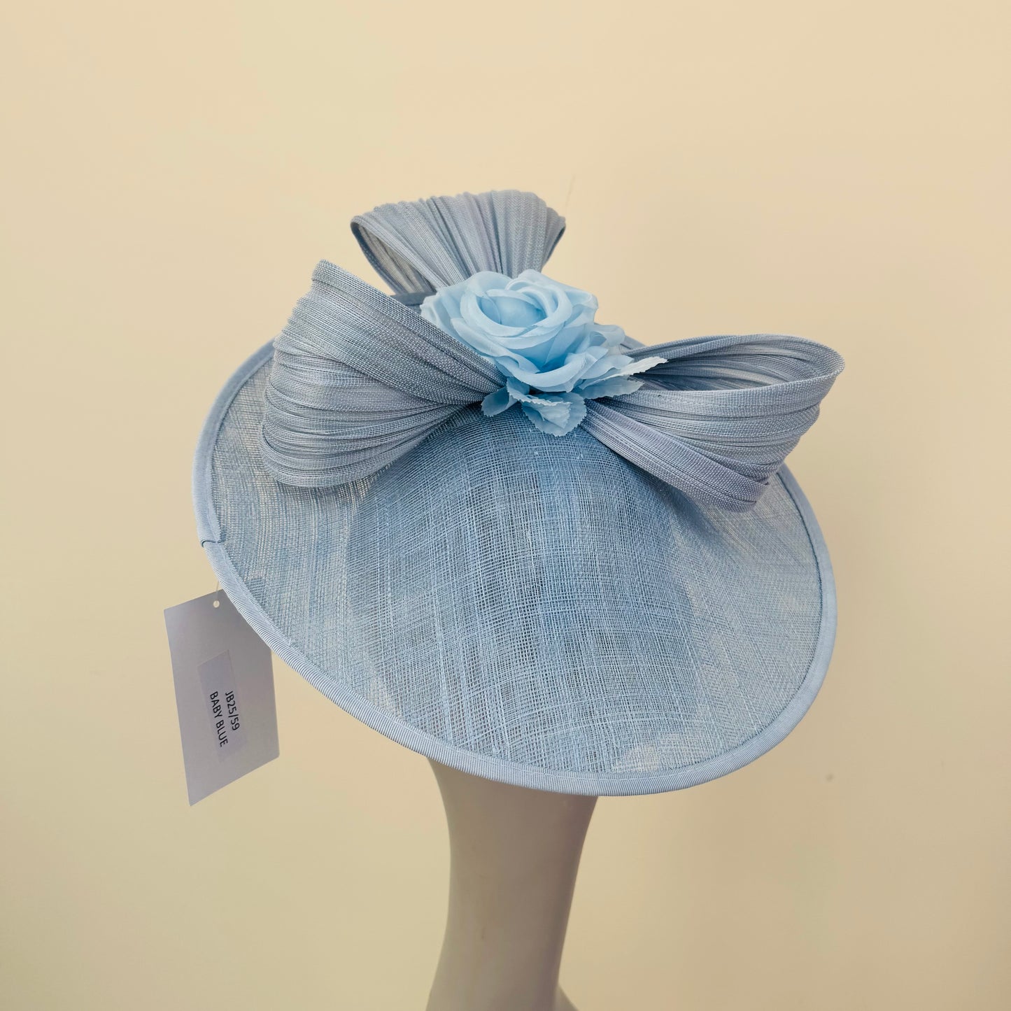 J Bees JB25/59 Baby Blue Disc Hatinator with Ribbon and Rose Detail