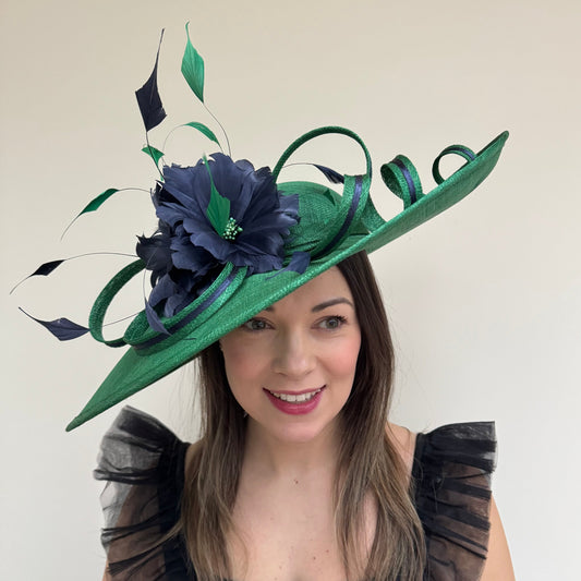 J Bees JB26/1020 Emerald Green & Navy Blue Feather and Ribbon Hatinator