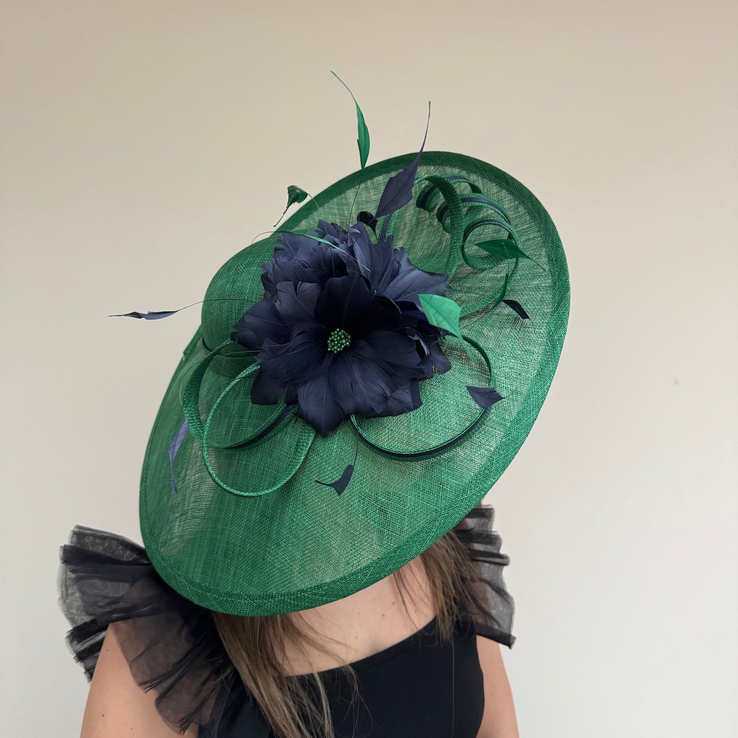 J Bees JB26/1020 Emerald Green & Navy Blue Feather and Ribbon Hatinator