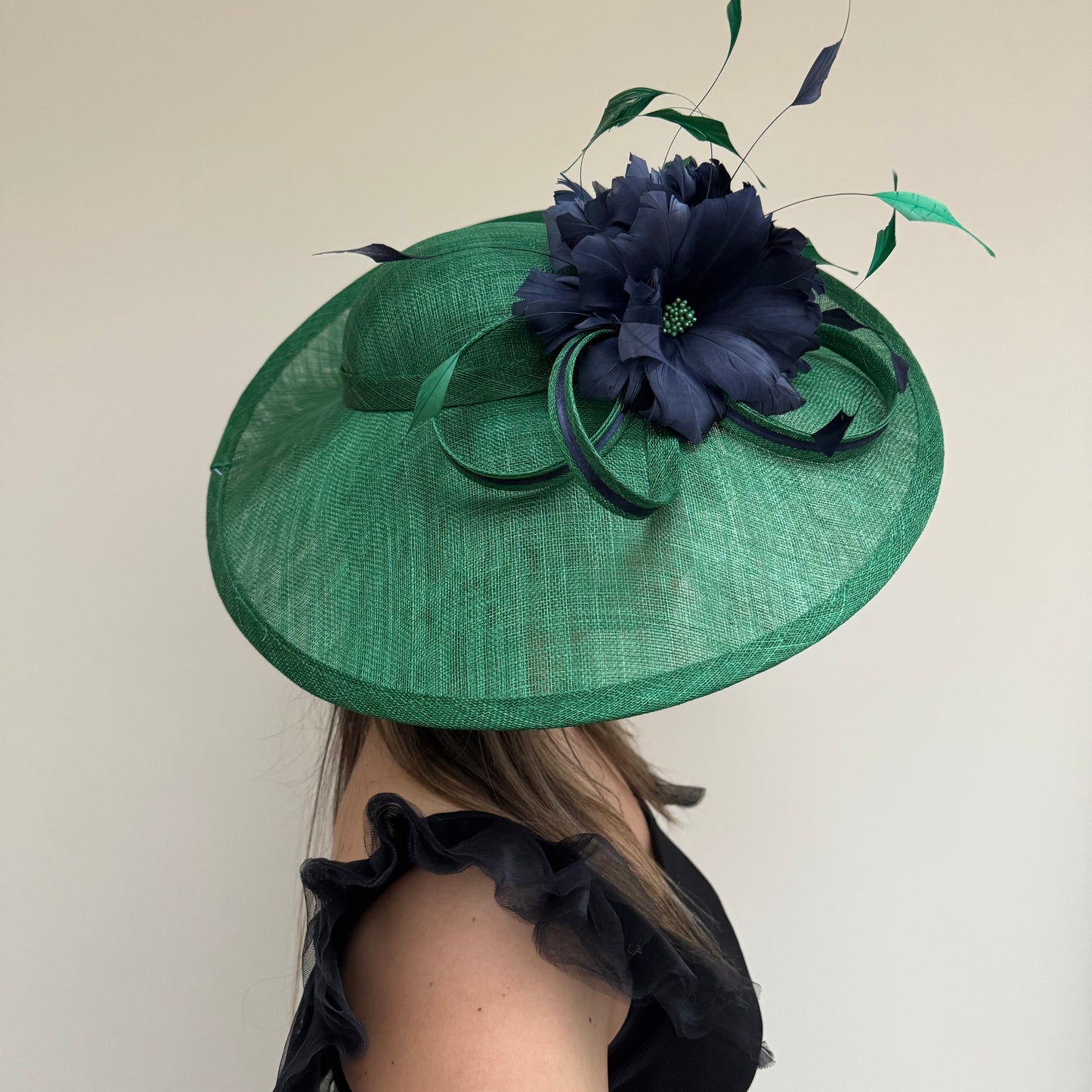 J Bees JB26/1020 Emerald Green & Navy Blue Feather and Ribbon Hatinator