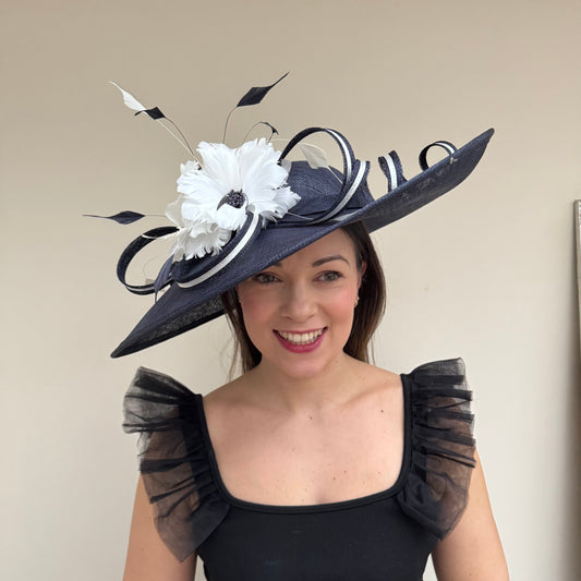 J Bees JB26/1020 Navy Blue & White Feather and Ribbon Hatinator