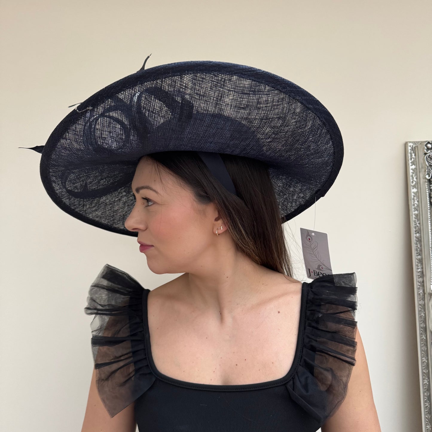 J Bees JB26/1020 Navy Blue & White Feather and Ribbon Hatinator