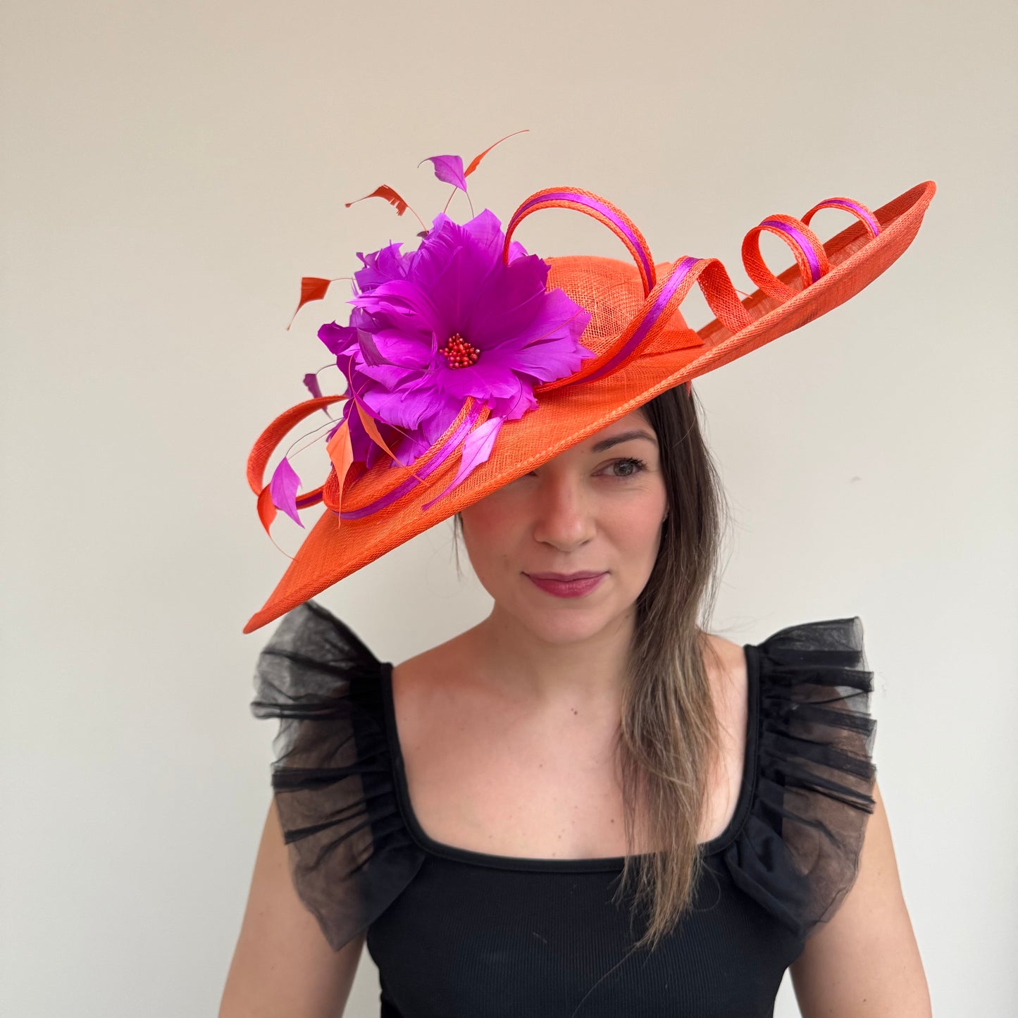 J Bees JB26/1020 Tangerine Orange & Purple Feather and Ribbon Hatinator