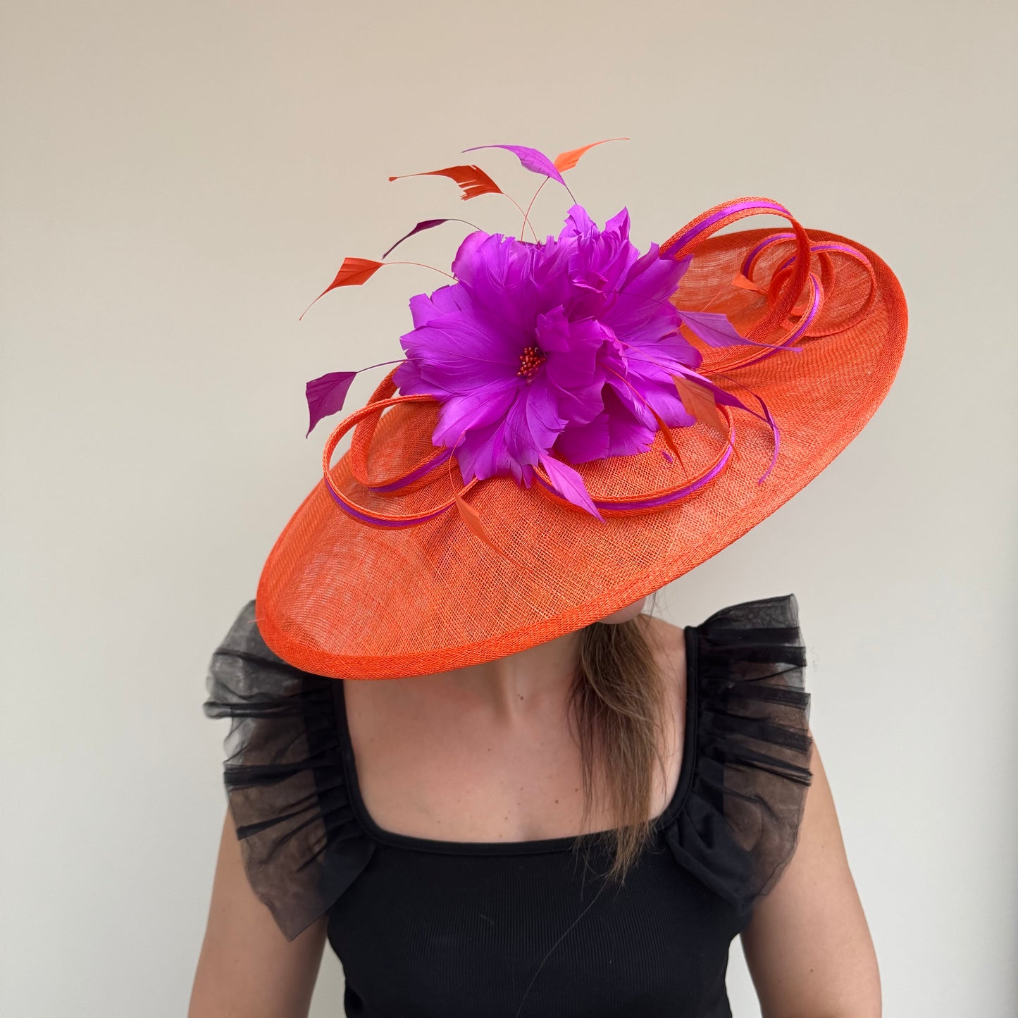 J Bees JB26/1020 Tangerine Orange & Purple Feather and Ribbon Hatinator