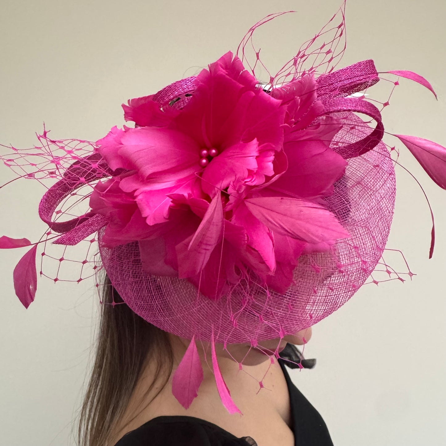 J Bees JB18/040 Magenta Pink Feather Fascinator Magenta