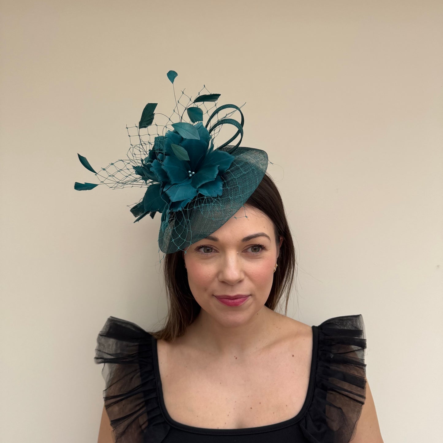 J Bees JB18/040 Forest Teal Fascinator with feathers Forest