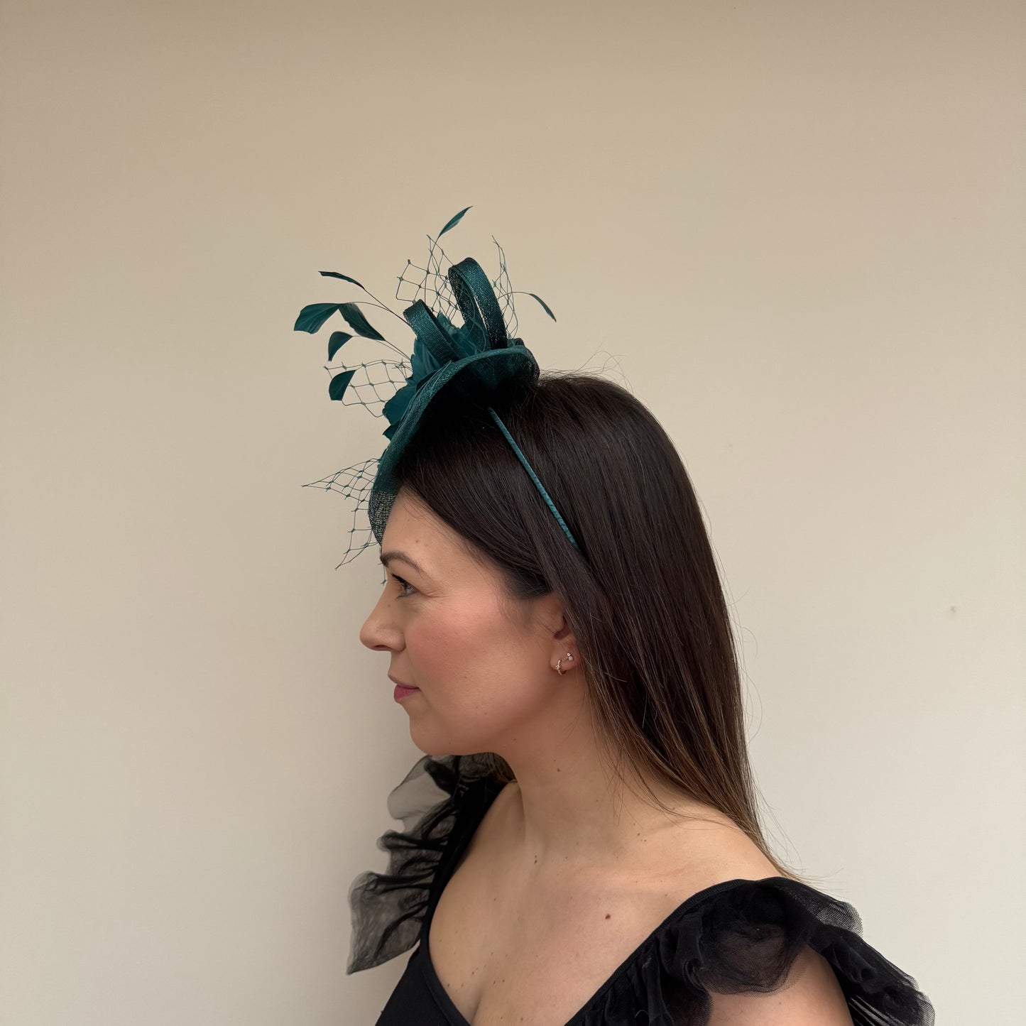 J Bees JB18/040 Forest Teal Fascinator with feathers Forest