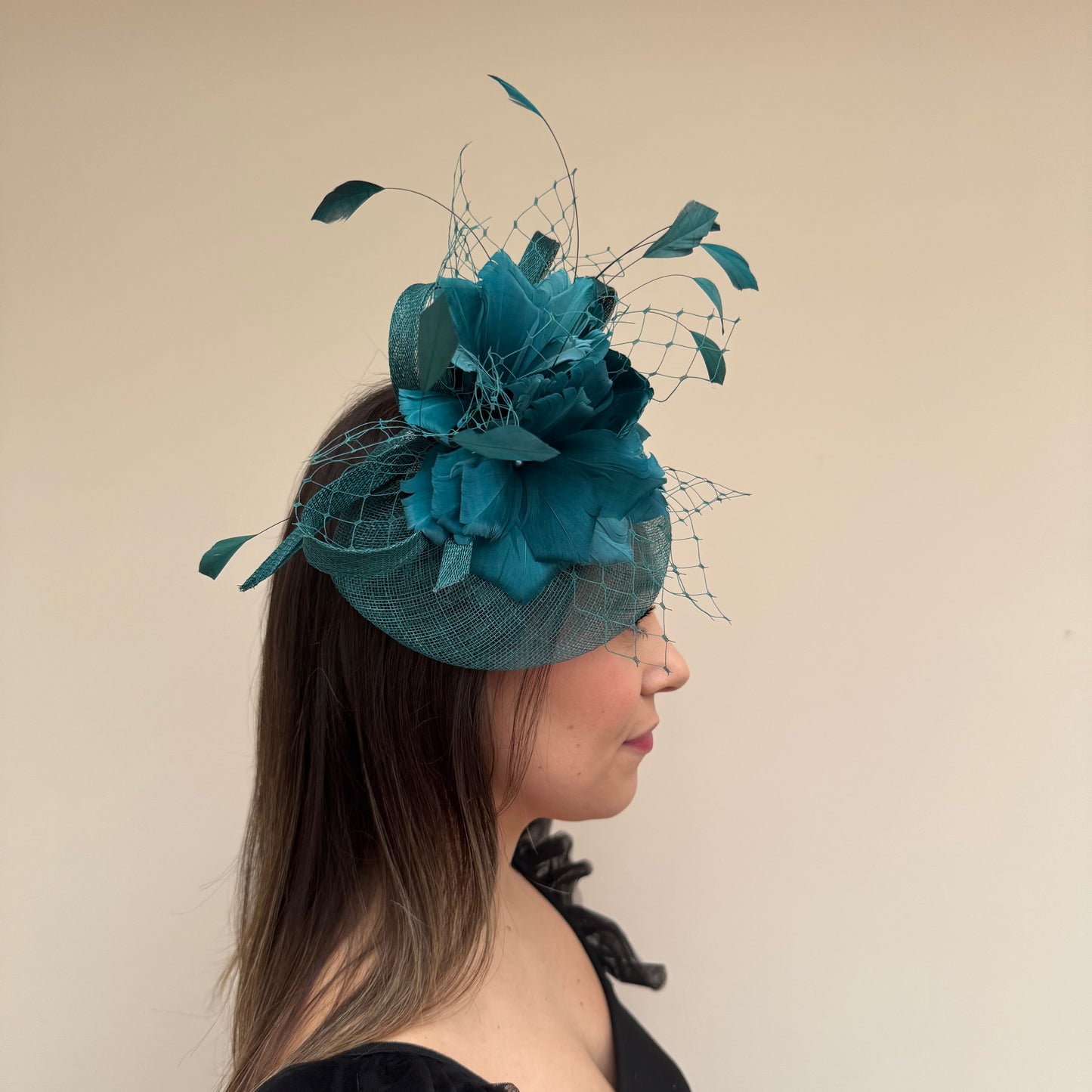J Bees JB18/040 Forest Teal Fascinator with feathers Forest